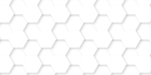 Fototapeta premium Minimal white hexagonal hexagon modern technology creative emboss light honeycomb polygonal web. abstract geometric science and mosaic tile with template texture background. 