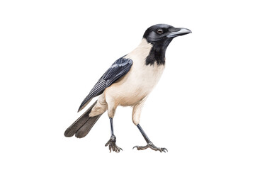 Naklejka premium A Detailed Illustration of a Hooded Crow Bird with Pale Beige Body and Black Head