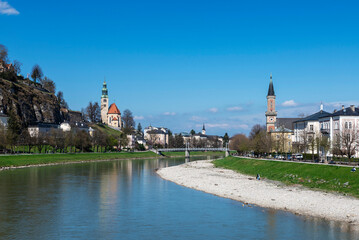 View of Salzburg along the Salzach River in Austria