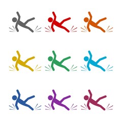 Slip and fall  icon isolated on white background. Set icons colorful