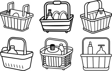 Set of Outline of shower caddy vector illustration, line art