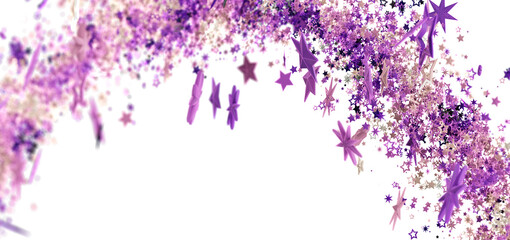 Beautiful purple and pink stars confetti falling on white background. Perfect for celebration, party, or festive designs.