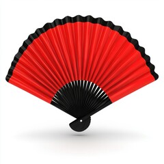 Red and Black Hand Fan on White Background