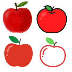 Watercolor Red Apple, Line Apple PNG.