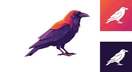 Fototapeta premium Stylized Raven Illustration with Orange and Purple Plumage