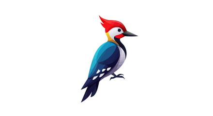 Stylized Woodpecker Illustration with Red Crest and Blue Feathers