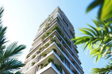 Obraz premium Modern Sustainable Architecture, High-Rise Building with Green Balconies