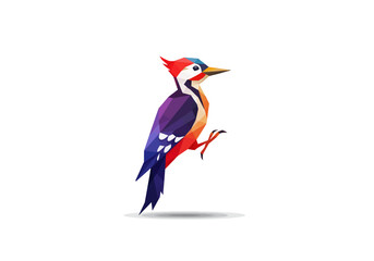 Geometric Woodpecker Illustration with Vibrant Colors and Polygonal Design