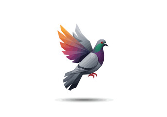 Polygonal Pigeon with Colorful Wings in Flight