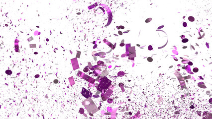 Vibrant purple confetti bursts on white. Ideal for celebrations, party invites, and festive designs.