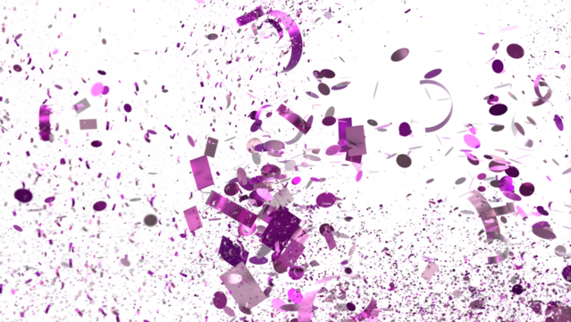 Vibrant purple confetti bursts on white. Ideal for celebrations, party invites, and festive designs.