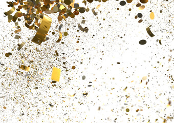 Celebrate with this stunning image of gold confetti exploding against a white background. Perfect...