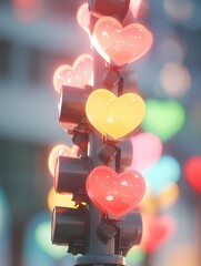 Heart shaped traffic light with pastel colors