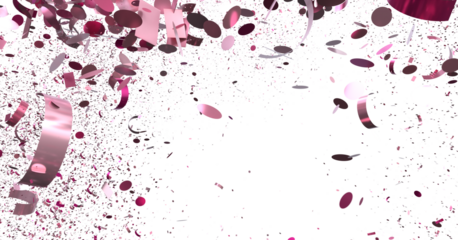 Falling pink confetti on white background. Perfect for party invitations, celebrations, and festive designs.