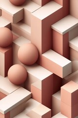 Abstract 3D Shapes: A captivating composition of  interlocking peach and cream cubes and spheres creates a visually stunning abstract design, perfect for modern backgrounds or design projects.