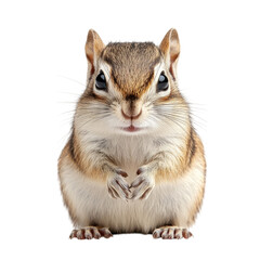 Obraz premium Cute chipmunk sitting and looking forward with small paws together, transparent background, cutout PNG