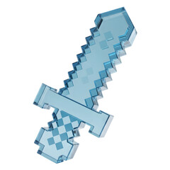 Glass Pixel Sword 3D Render Blue Gaming Icon