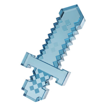 Glass Pixel Sword 3D Render Blue Gaming Icon