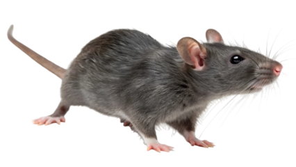  Curious gray rat isolated on transparent background 