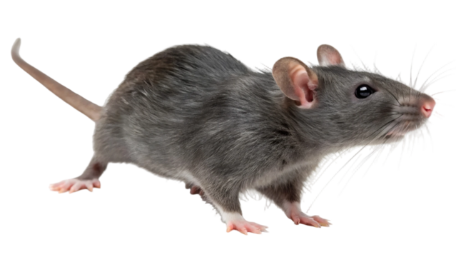  Curious gray rat isolated on transparent background 