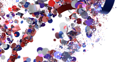 Vibrant red blue silver confetti burst, celebratory background, party, festive