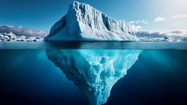 Dramatic iceberg with visible underwater structure in arctic environment