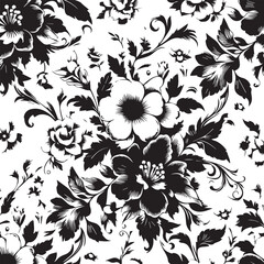 Seamless Floral Pattern Vector in Classic Black & White