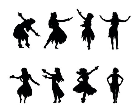 Hawaiian hula girl dancer action silhouette