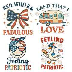 Obraz premium Collection Of Vintage 4th Of July T-shirt Vector, All American Independence Day Design Sublimation, Trending Vintage Patriotic Fourth Of July Illustration