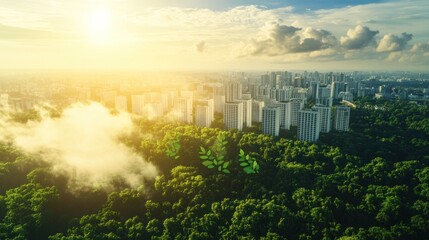 Sustainable Urban Development, A Harmony of Nature and Cityscape at Sunset