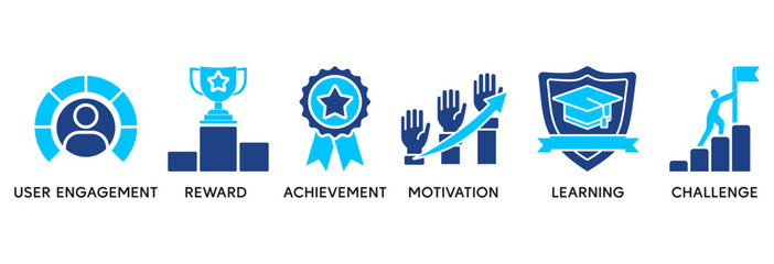 Gamification icon set vector illustration concept relate to user engagement, reward, achievement, motivation, learning, and challenge