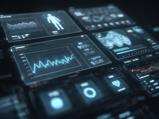 Obraz premium A collection of screens displaying various graphs and numbers