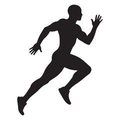 Energetic Male Athlete Mid-Run - Flat Black Fitness Silhouette for CrossFit Studio Signage & Wall Graphics