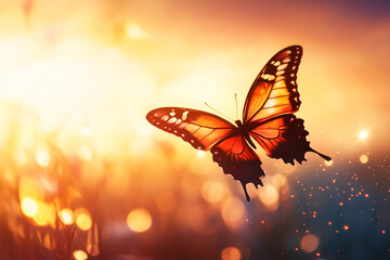 Woman with butterfly wings hovering silhouette