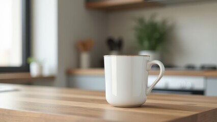 Fototapeta premium Modern minimalist kitchen setting featuring a sleek white tumbler on a wooden countertop