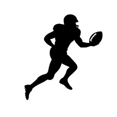 Silhouette of a football player running with the ball in his hand  isolated on transparent background, no background