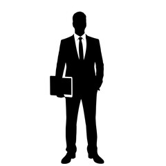 Silhouette of a businessman holding a tablet on a white background  isolated on transparent background, no background