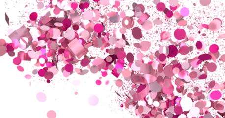 Festive pink confetti explosion on white. Perfect for party invitations, celebrations, and more.