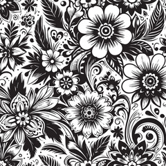 Seamless Floral Pattern Vector in Classic Black & White