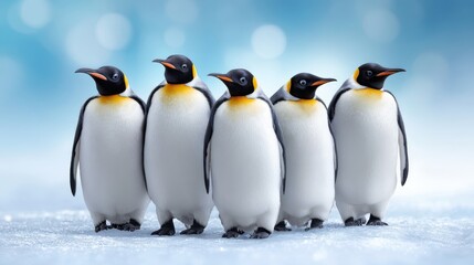 Fototapeta premium Group of Adorable Emperor Penguins Standing Together in Snow