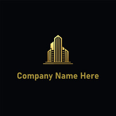Fototapeta premium Gold real estate logo with a highrise and house outline