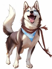 Anime illustration of a husky dog with blue eyes.