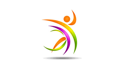 Abstract Colorful Figure with Raised Arm and Curved Elements