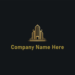 Fototapeta premium Gold real estate logo with a highrise and house outline