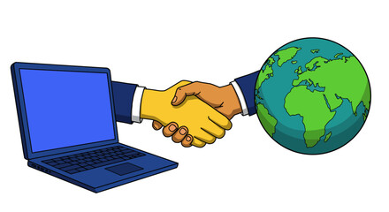 Global Business Deal Laptop Handshake and Earth Globe