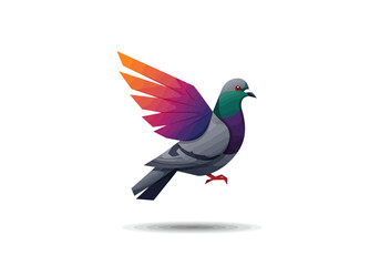 Fototapeta premium Stylized Pigeon with Colorful Wing Gradient Illustration on Transparent Background