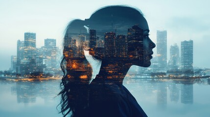 Cityscape woman's mind