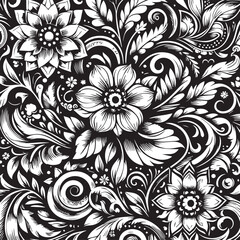 Seamless Floral Pattern Vector in Classic Black & White