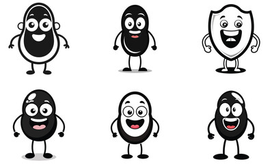Cute Black and White Bean Character Illustrations