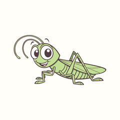 Cartoon grasshopper walking on a white background
